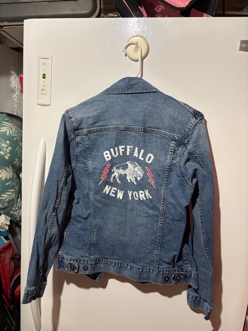 Style & Co. Blue Denim Jean Jacket with Buffalo New York Patch